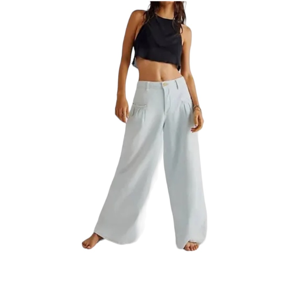 Free People Charlie Wide Leg  High Rise Light Blue Wash Jeans - Picture 2 of 10